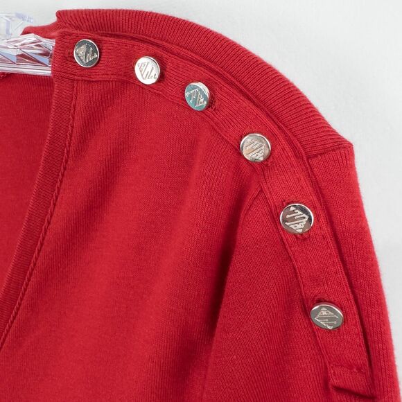 Lauren Ralph Lauren Cotton Long Sleeve Button Shoulder Tee Womens Small Red - Picture 9 of 11